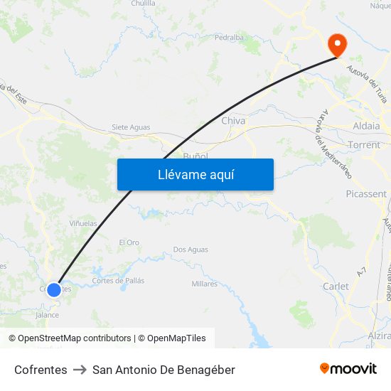 Cofrentes to San Antonio De Benagéber map