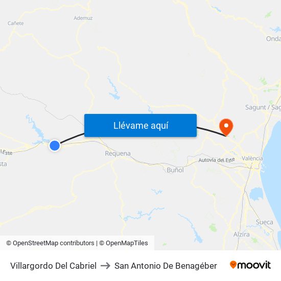 Villargordo Del Cabriel to San Antonio De Benagéber map