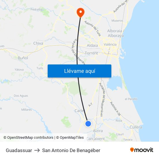 Guadassuar to San Antonio De Benagéber map