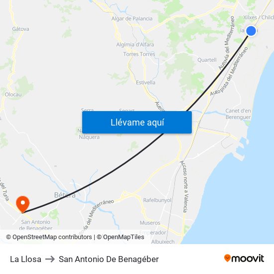 La Llosa to San Antonio De Benagéber map