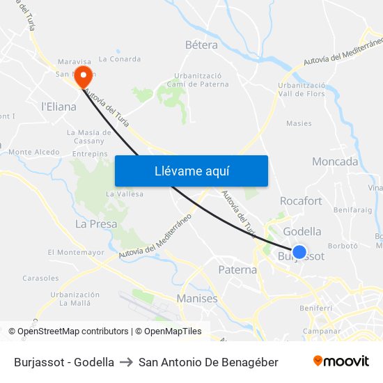 Burjassot - Godella to San Antonio De Benagéber map