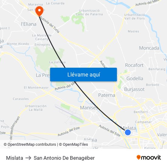 Mislata to San Antonio De Benagéber map