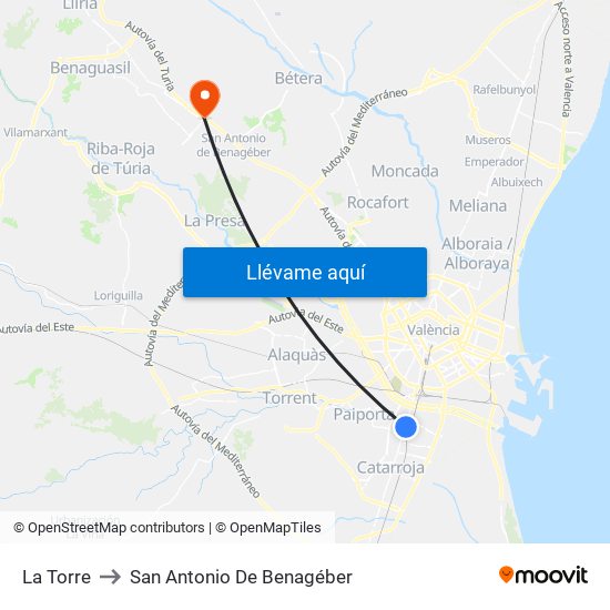 La Torre to San Antonio De Benagéber map