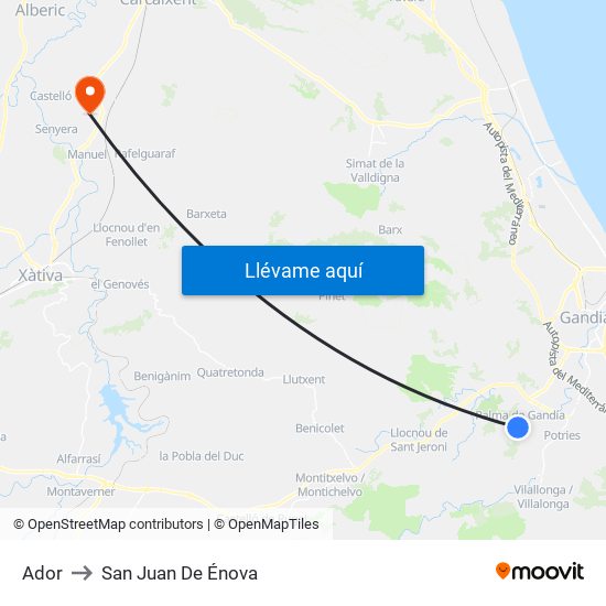 Ador to San Juan De Énova map