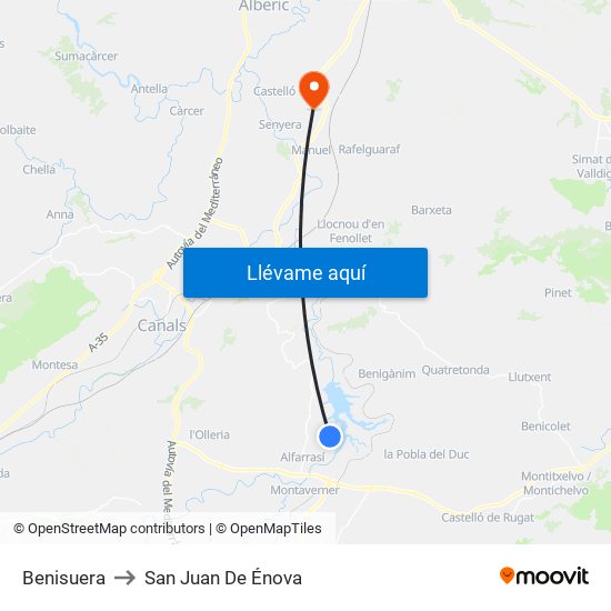 Benisuera to San Juan De Énova map