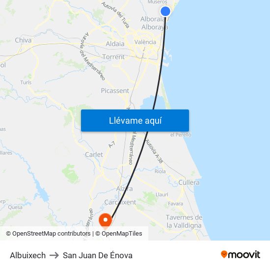 Albuixech to San Juan De Énova map