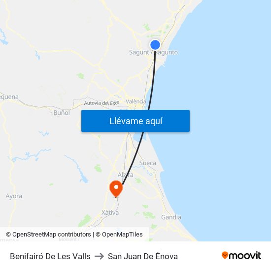 Benifairó De Les Valls to San Juan De Énova map