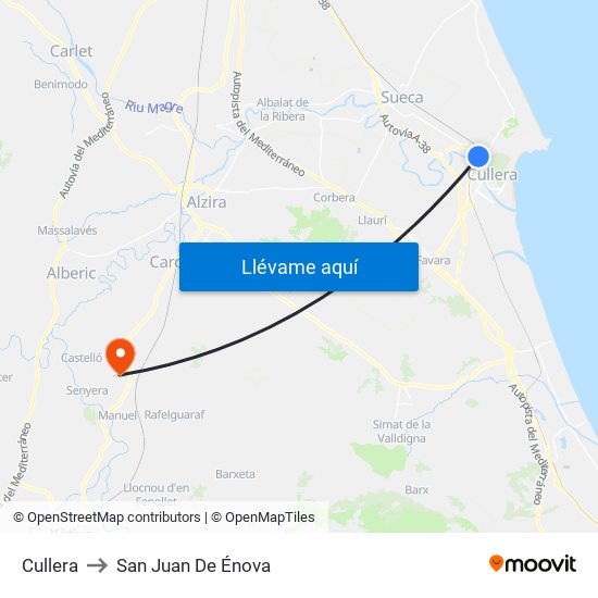 Cullera to San Juan De Énova map