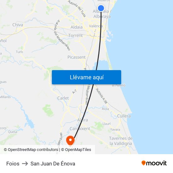 Foios to San Juan De Énova map