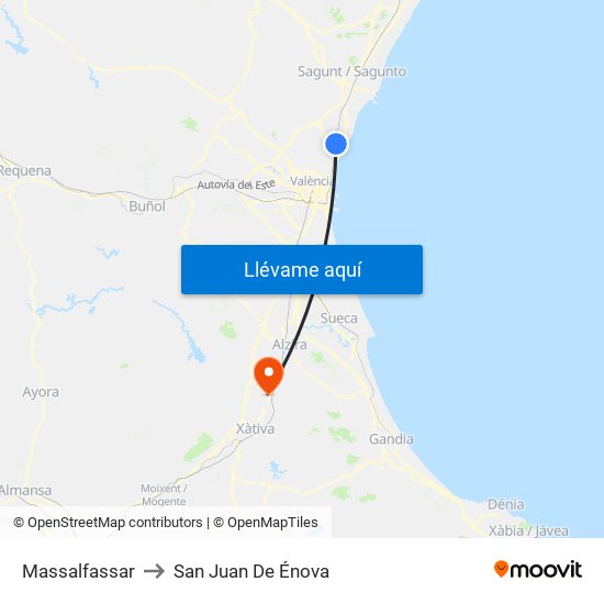 Massalfassar to San Juan De Énova map