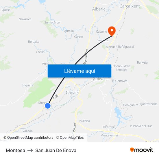 Montesa to San Juan De Énova map