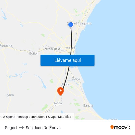 Segart to San Juan De Énova map