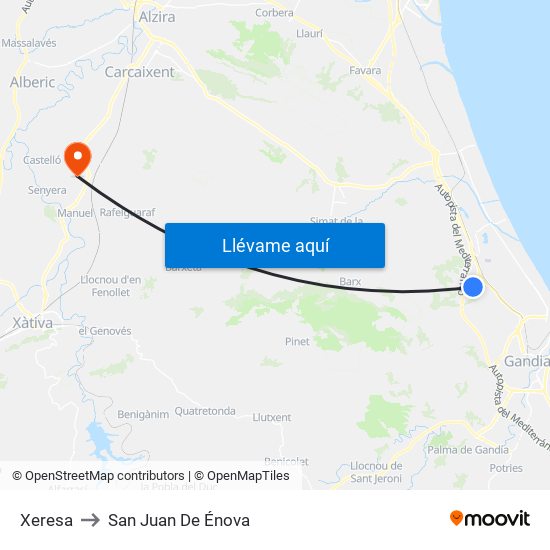 Xeresa to San Juan De Énova map