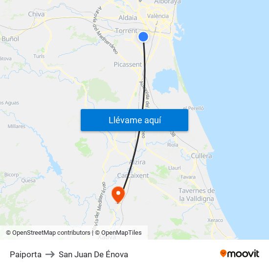 Paiporta to San Juan De Énova map