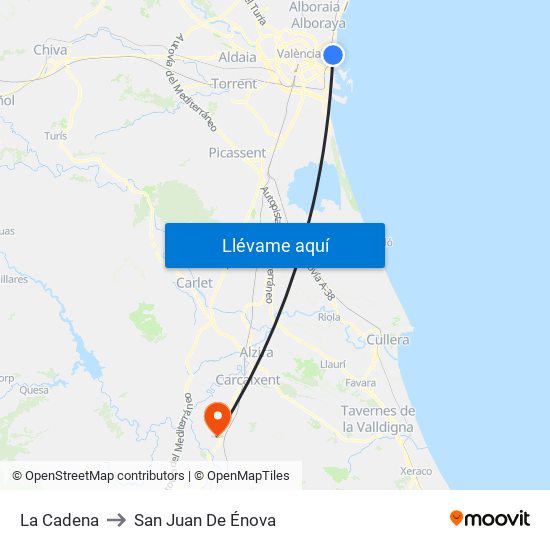 La Cadena to San Juan De Énova map