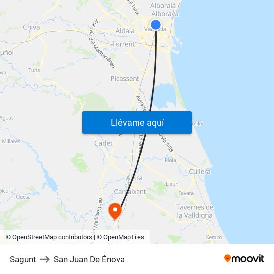 Sagunt to San Juan De Énova map