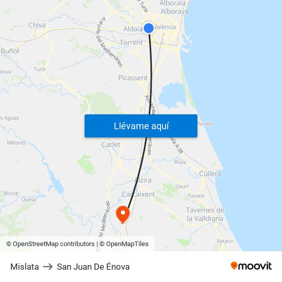 Mislata to San Juan De Énova map