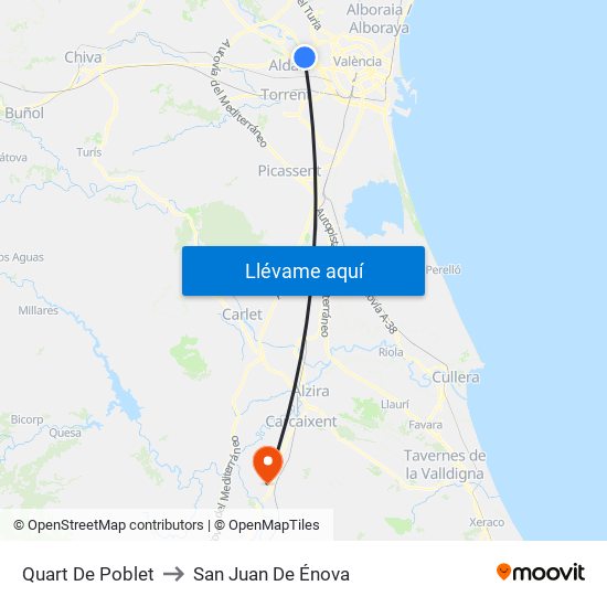 Quart De Poblet to San Juan De Énova map