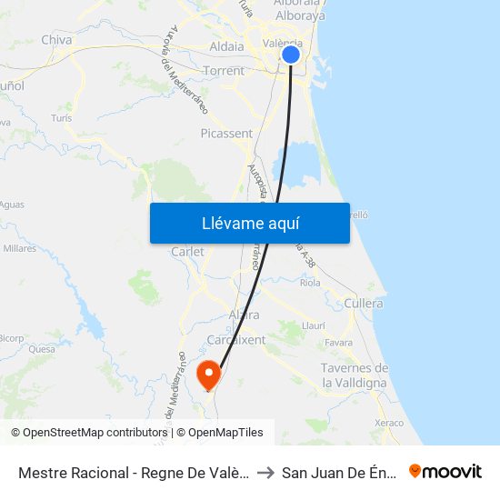 Mestre Racional - Regne De València to San Juan De Énova map