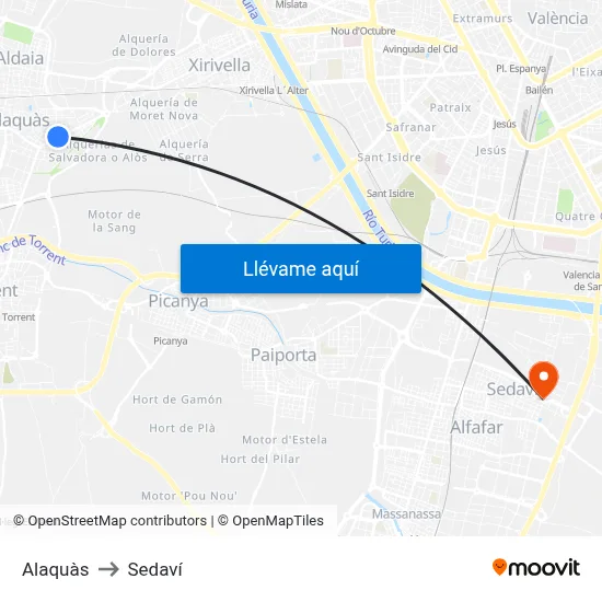 Alaquàs to Sedaví map