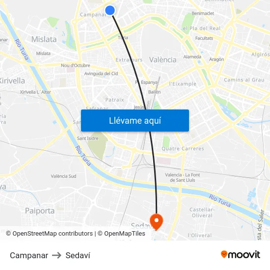 Campanar to Sedaví map
