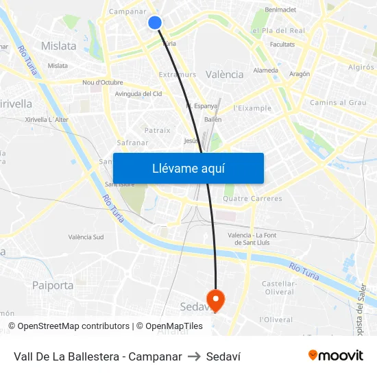 Vall De La Ballestera - Campanar to Sedaví map