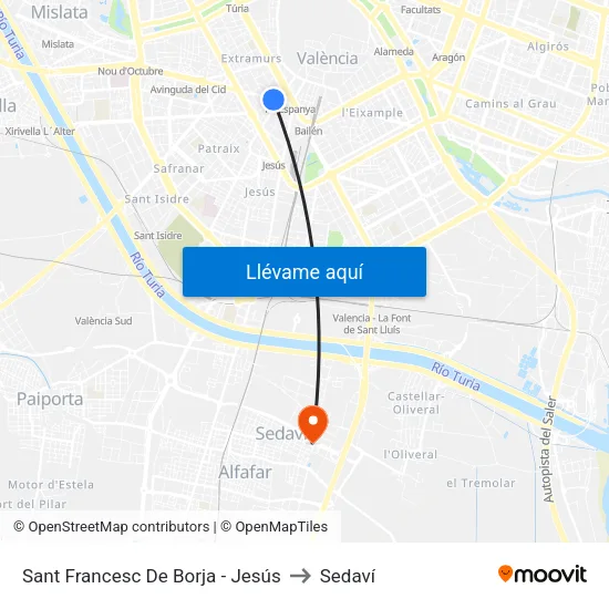 Sant Francesc De Borja - Jesús to Sedaví map