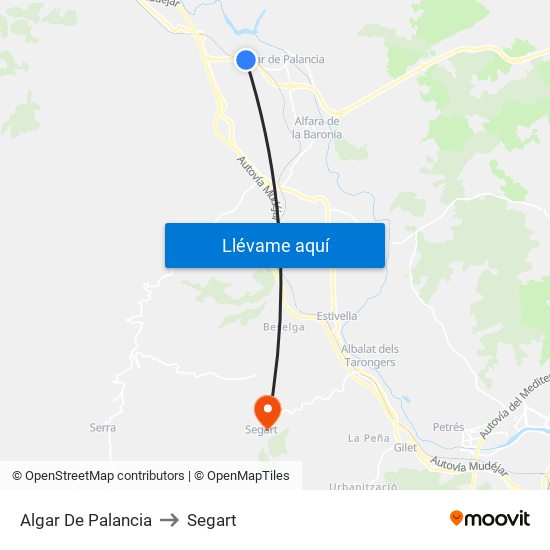 Algar De Palancia to Segart map