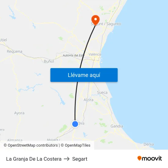 La Granja De La Costera to Segart map
