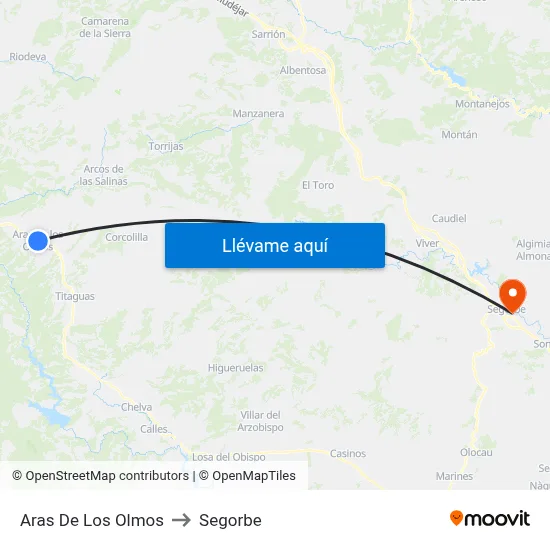 Aras De Los Olmos to Segorbe map