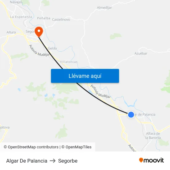 Algar De Palancia to Segorbe map