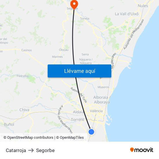 Catarroja to Segorbe map