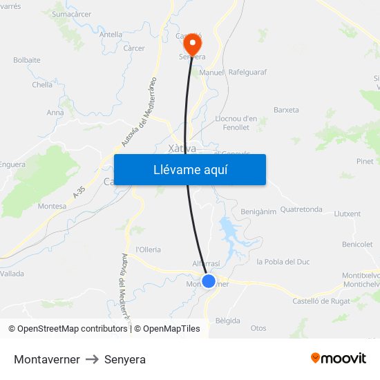 Montaverner to Senyera map