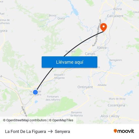 La Font De La Figuera to Senyera map