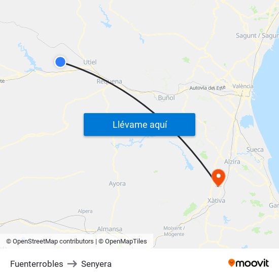 Fuenterrobles to Senyera map