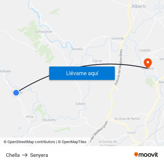 Chella to Senyera map