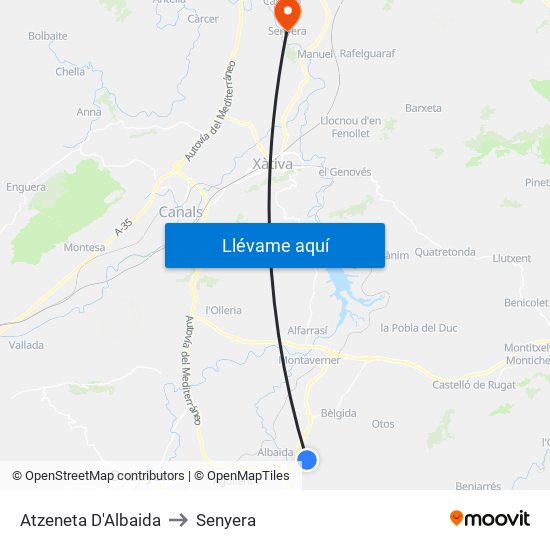 Atzeneta D'Albaida to Senyera map