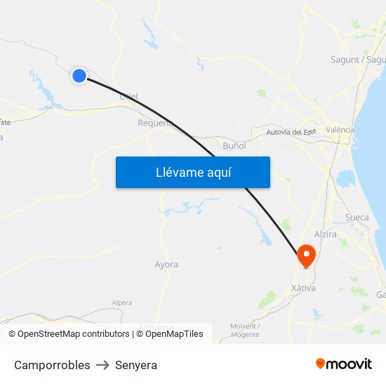 Camporrobles to Senyera map