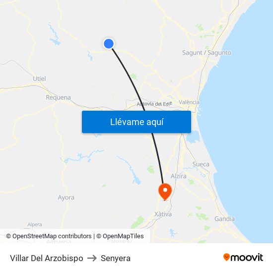 Villar Del Arzobispo to Senyera map