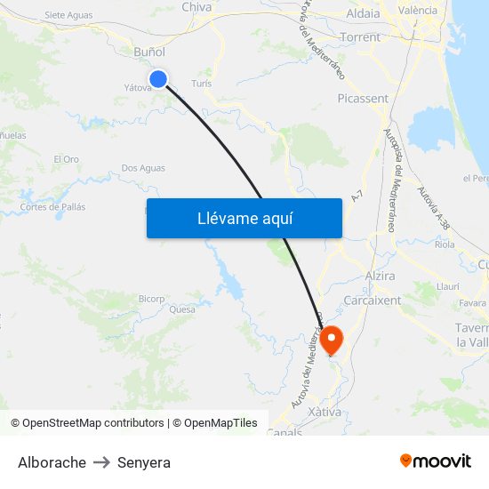 Alborache to Senyera map