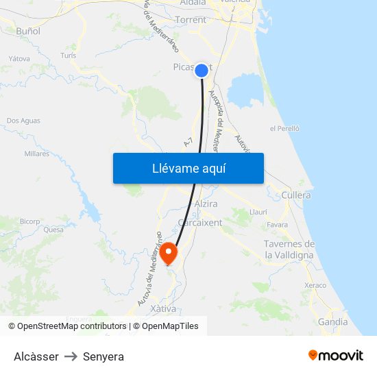 Alcàsser to Senyera map