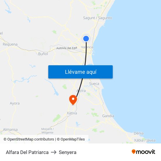 Alfara Del Patriarca to Senyera map