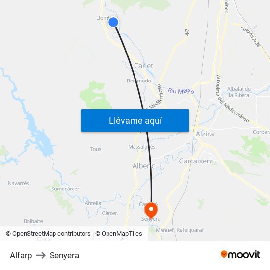 Alfarp to Senyera map