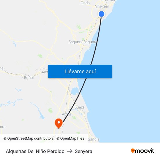 Alquerías Del Niño Perdido to Senyera map