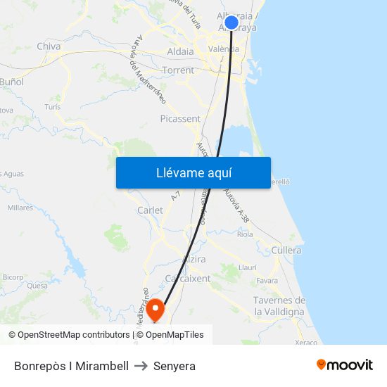 Bonrepòs I Mirambell to Senyera map