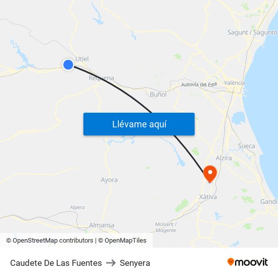 Caudete De Las Fuentes to Senyera map