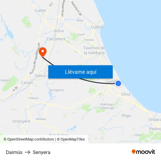 Daimús to Senyera map