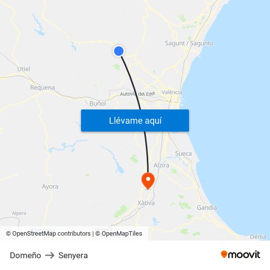 Domeño to Senyera map