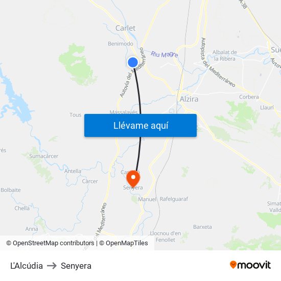 L'Alcúdia to Senyera map