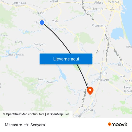 Macastre to Senyera map